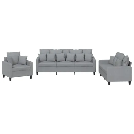 Ensemble de canapés 3 pcs coussins gris clair tissu 2