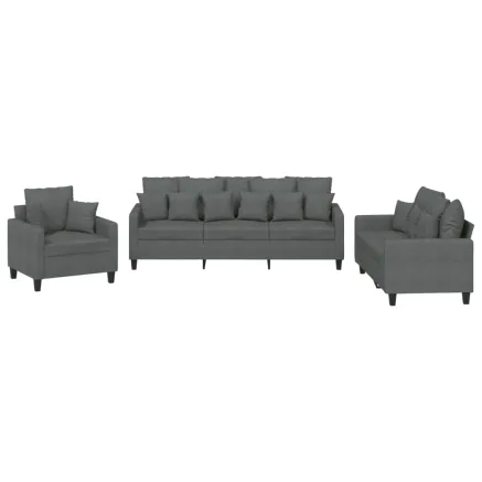 Ensemble de canapés 3 pcs coussins gris foncé tissu 2