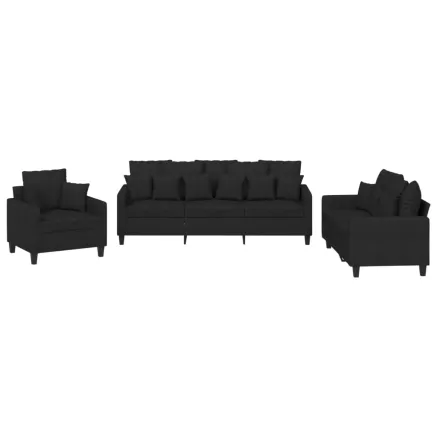 Ensemble de canapés 3 pcs avec coussins noir tissu 2