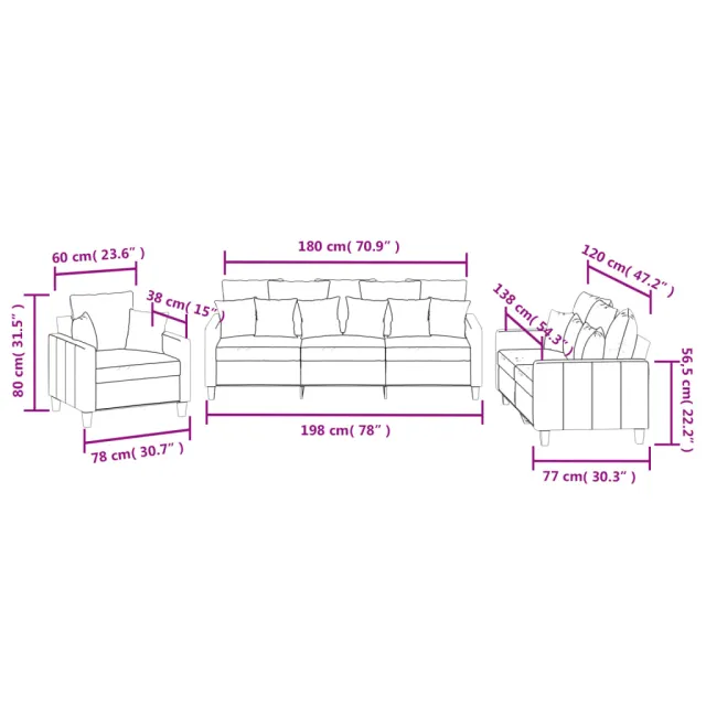 Ensemble de canapés 3 pcs avec coussins taupe tissu