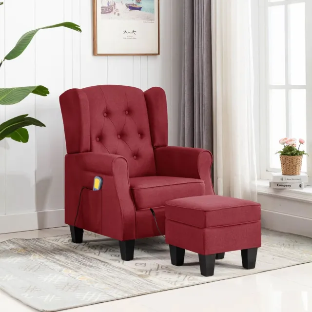 Fauteuil de massage avec repose-pied Rouge bordeaux Tissu