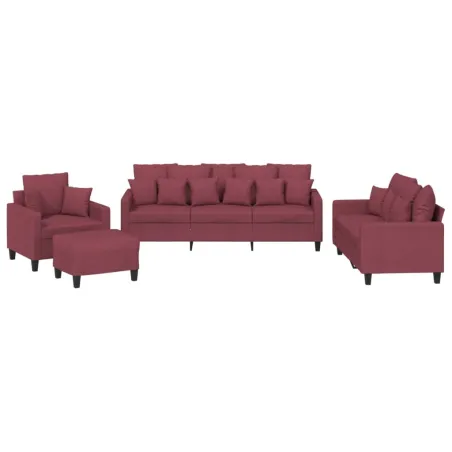 Ensemble de canapés 4 pcs avec coussins rouge bordeaux tissu