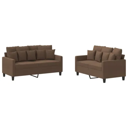 Ensemble de canapés 2 pcs avec coussins Marron Tissu 2