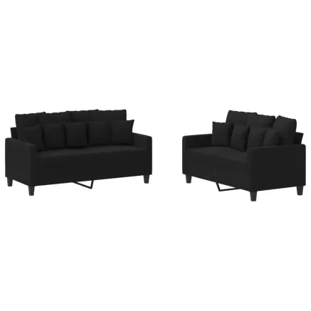 Ensemble de canapés 2 pcs avec coussins Noir Tissu 2