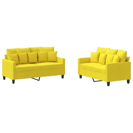 Ensemble de canapés 2 pcs avec coussins Jaune clair Tissu 2