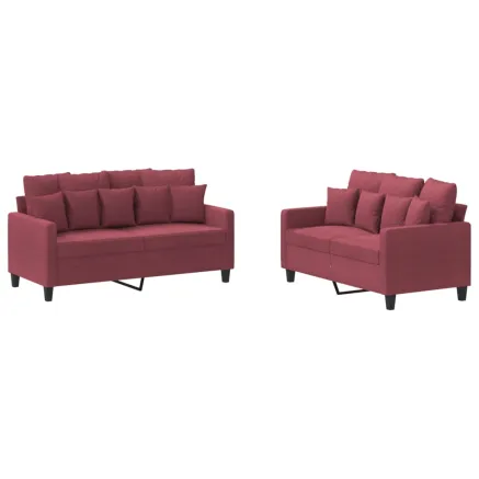 Ensemble de canapés 2 pcs avec coussins Rouge bordeaux Tissu 2