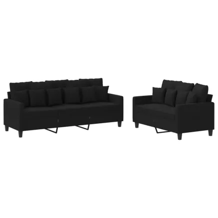 Ensemble de canapés 2 pcs avec coussins Noir Tissu 2