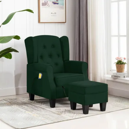 Fauteuil de massage avec repose-pied vert foncé tissu