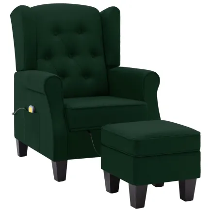Fauteuil de massage avec repose-pied vert foncé tissu 2