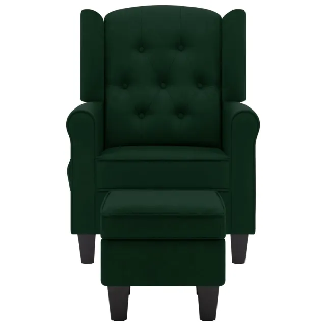 Fauteuil de massage avec repose-pied vert foncé tissu