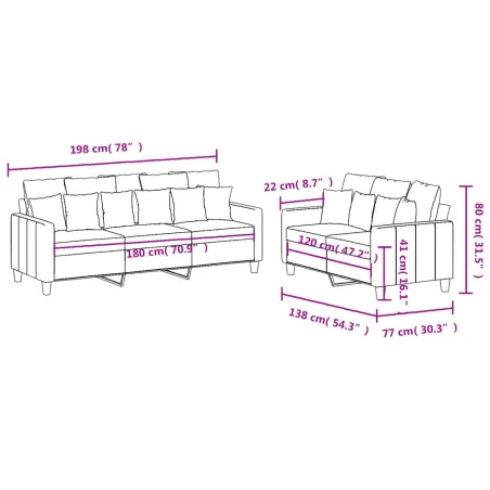 Ensemble de canapés 2 pcs avec coussins Rouge bordeaux Tissu