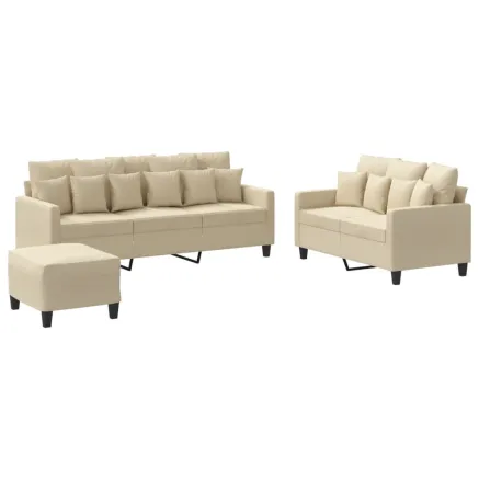 Ensemble de canapés 3 pcs avec coussins Crème Tissu 2