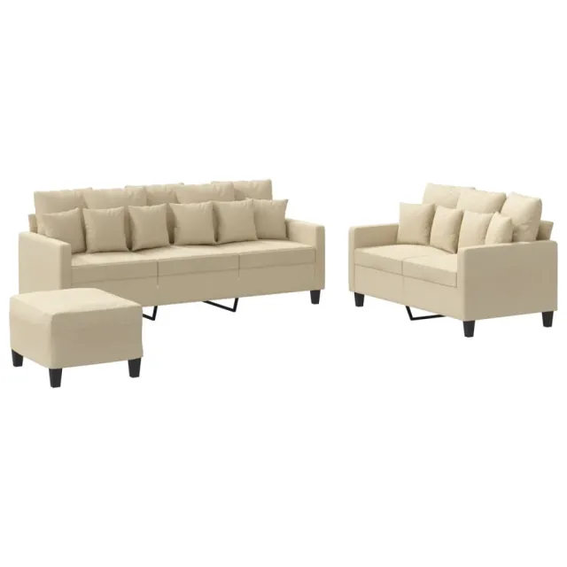 Ensemble de canapés 3 pcs avec coussins Crème Tissu