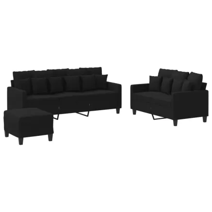 Ensemble de canapés 3 pcs avec coussins Noir Tissu 2
