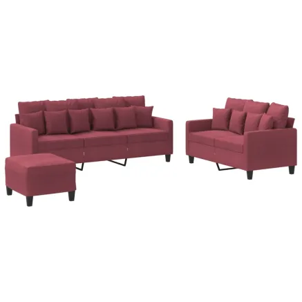 Ensemble de canapés 3 pcs avec coussins Rouge bordeaux Tissu 2