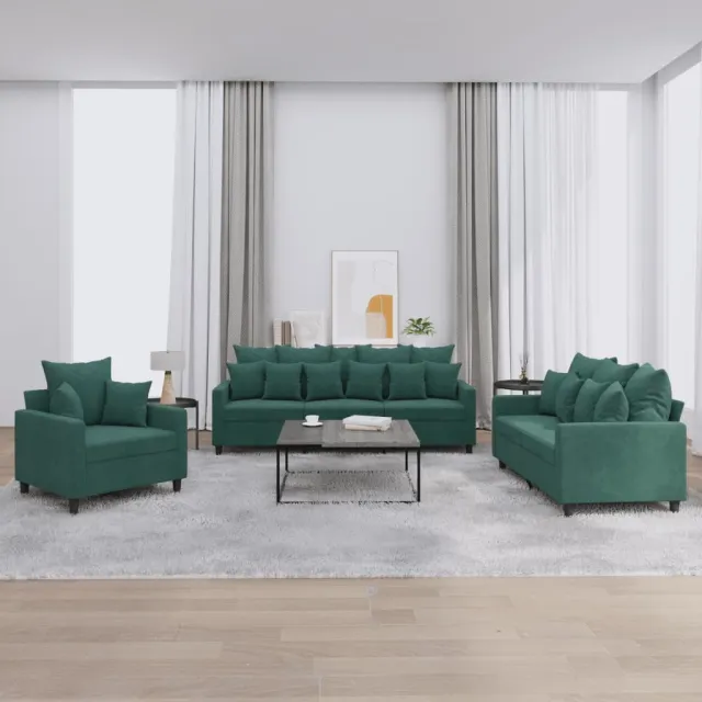 Ensemble de canapés 3 pcs avec coussins Vert foncé Velours