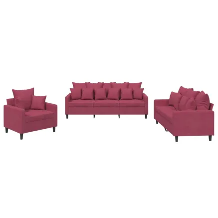 Ensemble de canapés 3 pcs avec coussins Rouge bordeaux Velours 2