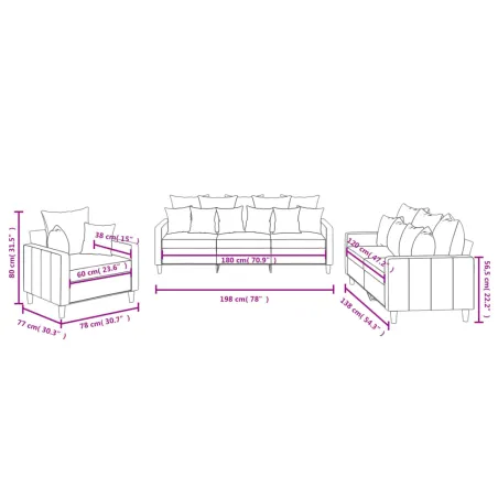 Ensemble de canapés 3 pcs avec coussins Rouge bordeaux Velours