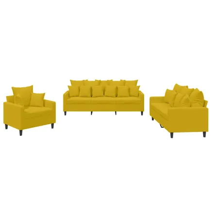 Ensemble de canapés 3 pcs avec coussins Jaune Velours 2