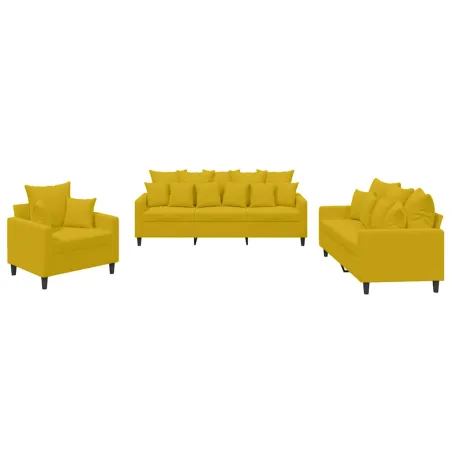 Ensemble de canapés 3 pcs avec coussins Jaune Velours