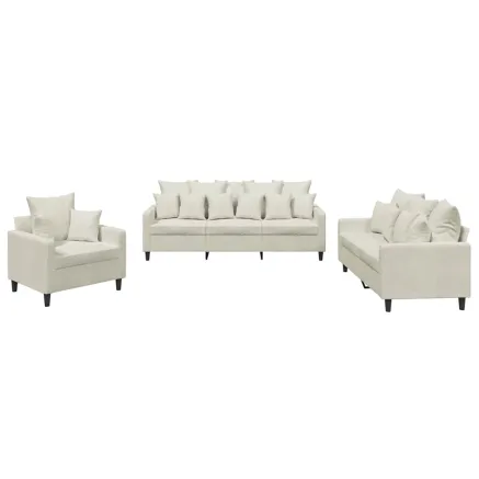 Ensemble de canapés 3 pcs avec coussins Crème Velours 2