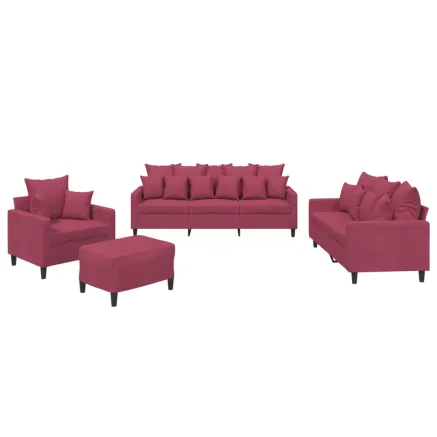 Ensemble de canapés 4 pcs avec coussins Rouge bordeaux Velours 2
