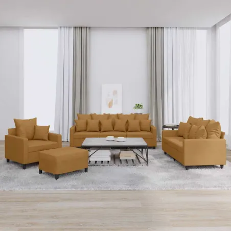 Ensemble de canapés 4 pcs avec coussins Marron Velours