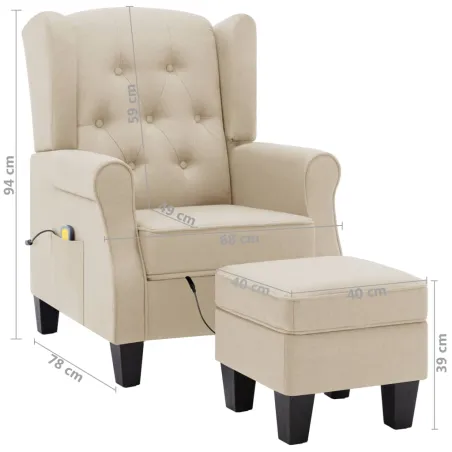 Fauteuil de massage avec repose-pied Crème Tissu