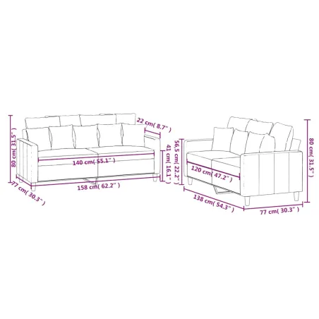 Ensemble de canapés 2 pcs avec coussins Marron Velours