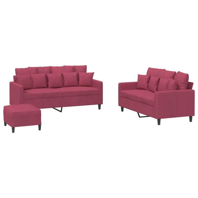 Ensemble de canapés 3 pcs avec coussins Rouge bordeaux Velours