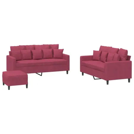 Ensemble de canapés 3 pcs avec coussins Rouge bordeaux Velours
