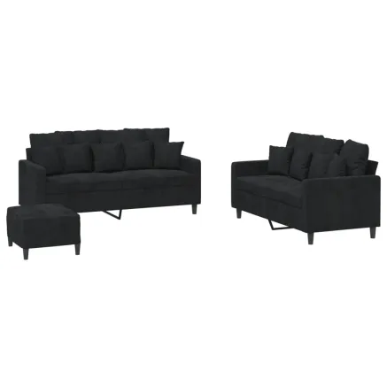 Ensemble de canapés 3 pcs avec coussins Noir Velours 2
