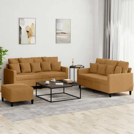 Ensemble de canapés 3 pcs avec coussins Marron Velours