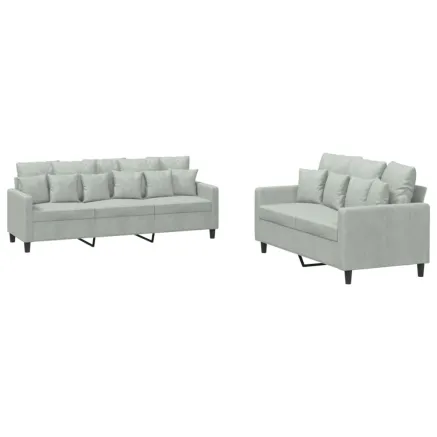 Ensemble de canapés 2 pcs avec coussins Gris clair Velours 2