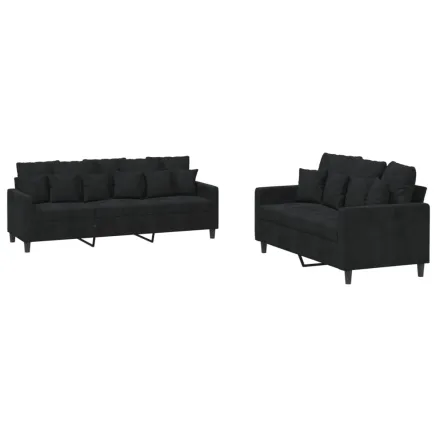 Ensemble de canapés 2 pcs avec coussins Noir Velours 2