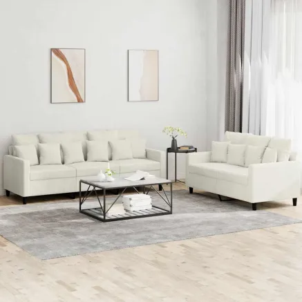 Ensemble de canapés 2 pcs avec coussins Crème Velours