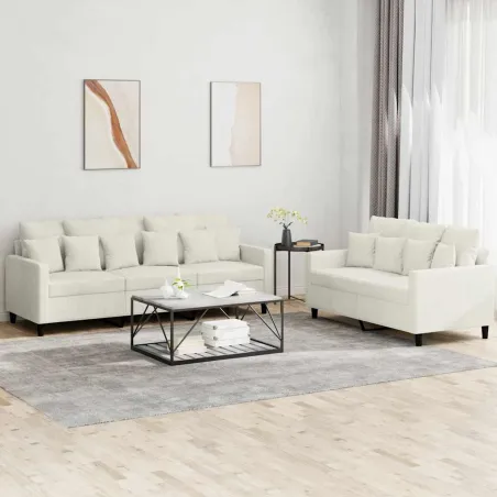 Ensemble de canapés 2 pcs avec coussins Crème Velours