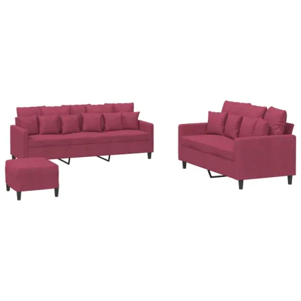 Ensemble de canapés 3 pcs avec coussins Rouge bordeaux Velours 2