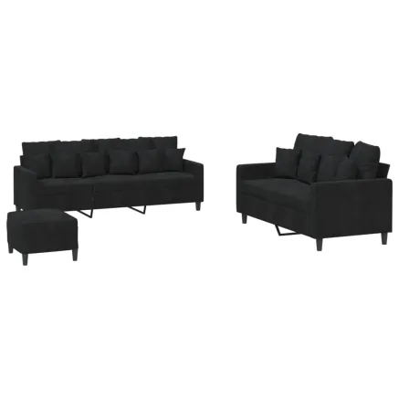 Ensemble de canapés 3 pcs avec coussins Noir Velours 2