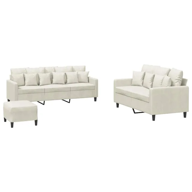 Ensemble de canapés 3 pcs avec coussins Crème Velours