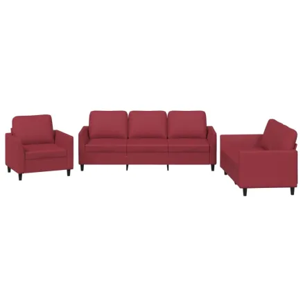 Ensemble de canapés 3 pcs et coussins Rouge bordeaux Similicuir 2