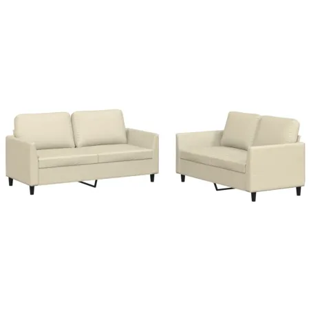 Ensemble de canapés 2 pcs avec coussins Crème Similicuir