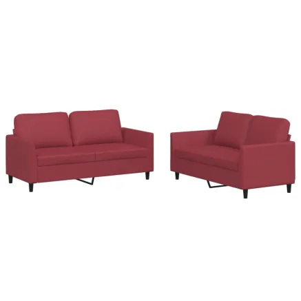 Ensemble de canapés 2 pcs et coussins Rouge bordeaux Similicuir 2