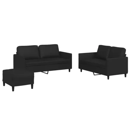 Ensemble de canapés 3 pcs avec coussins Noir Similicuir 2