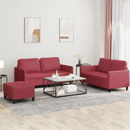 Ensemble de canapés 3 pcs et coussins Rouge bordeaux Similicuir