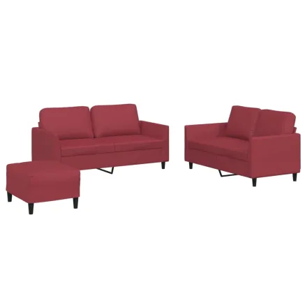 Ensemble de canapés 3 pcs et coussins Rouge bordeaux Similicuir 2