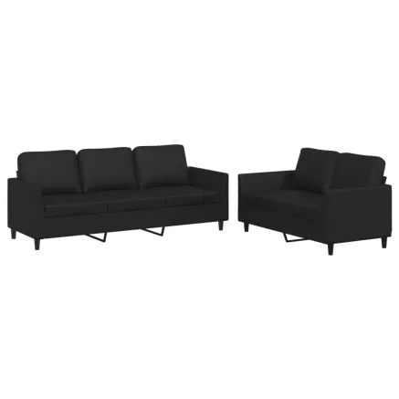 Ensemble de canapés 2 pcs avec coussins Noir Similicuir 2
