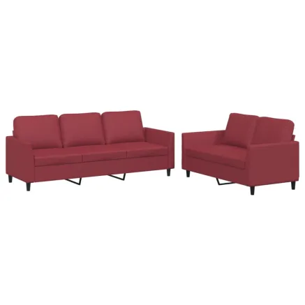 Ensemble de canapés 2 pcs et coussins Rouge bordeaux Similicuir 2