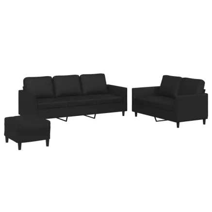 Ensemble de canapés 3 pcs avec coussins Noir Similicuir 2