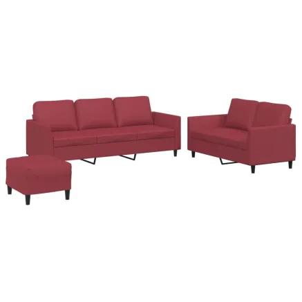 Ensemble de canapés 3 pcs et coussins Rouge bordeaux Similicuir 2